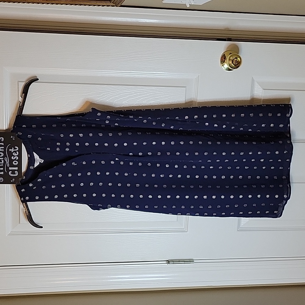 Crown & Ivy Small Mini Dress Navy Silver Dots New Sleeveless